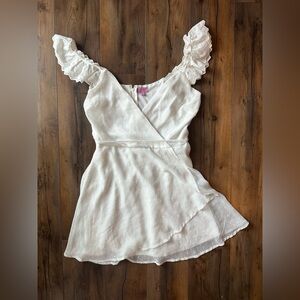 NWOT Mi Ami Francesca’s White Swiss Dot Wrap Dress Eyelet Sleeves M